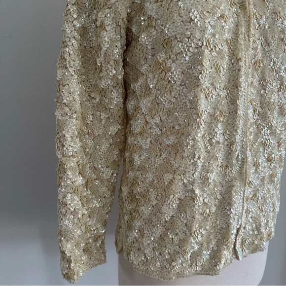 Vintage 1960s Glam Rare One Of Kind Fully Sequin Wool Blazer Jacket Top Ivory - Picture 5 of 11
